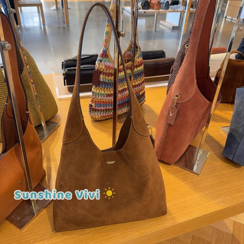 NWT CCOACH CW637 Brooklyn Shoulder Bag 28 Suede Brass/Warm Brown